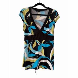 IZ Byer California Wrap Top Womens L Multicolor Abstract Swirl V-Neck